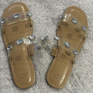 a new day Tan Sandals with Clear Embellished Straps